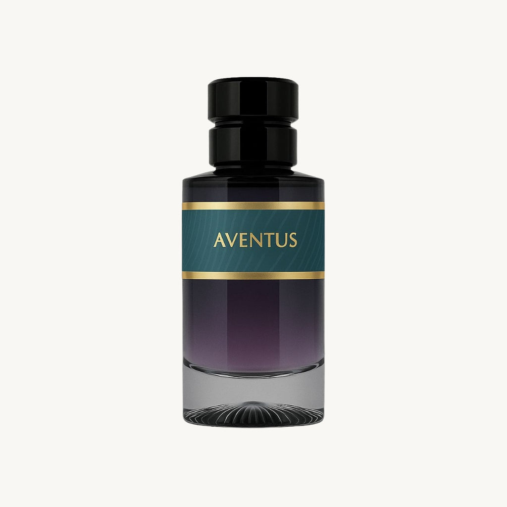 Perfume bottle labeled 'Aventus' on a white background