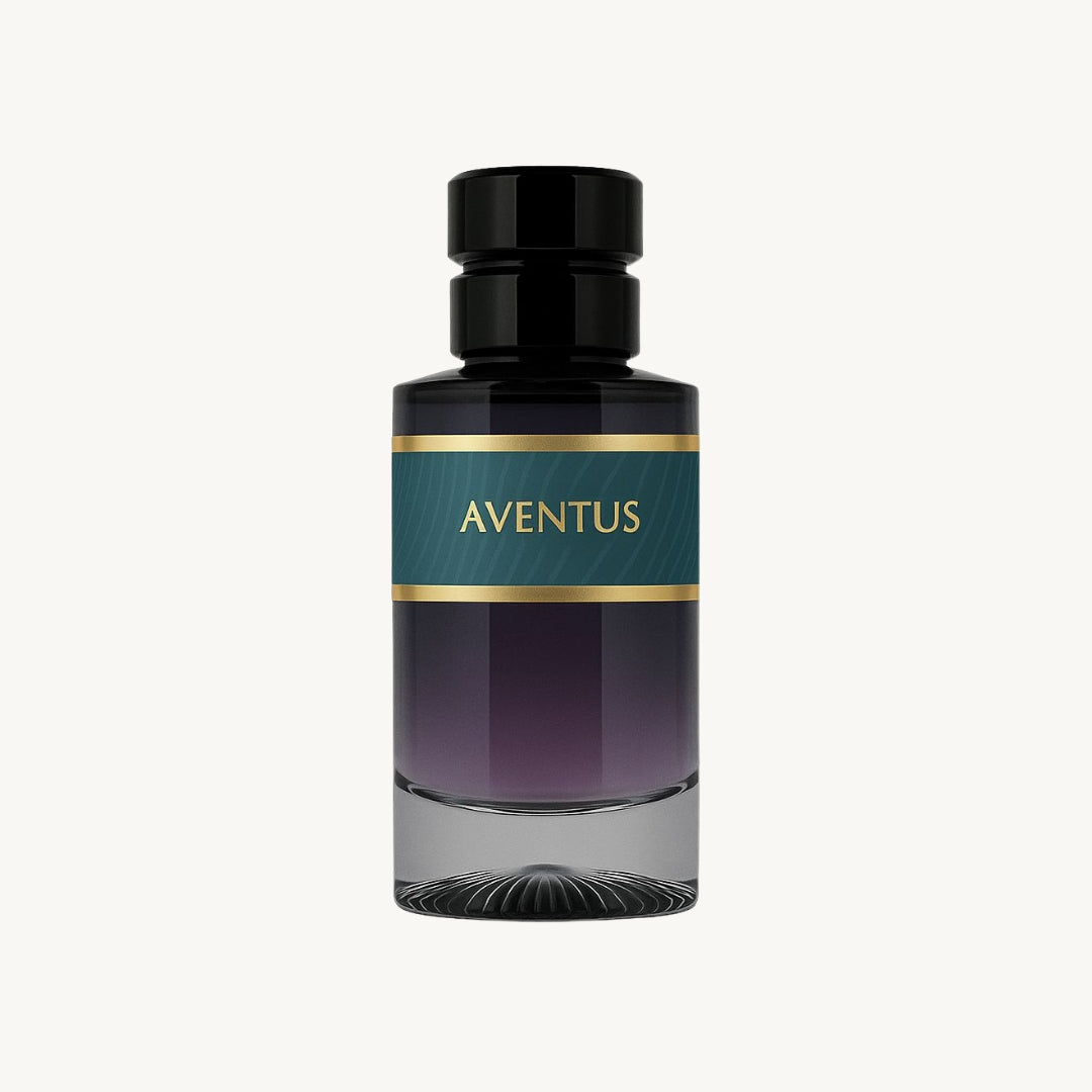 Perfume bottle labeled 'Aventus' on a white background