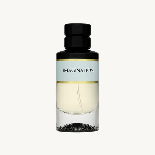 Perfume bottle labeled 'Imagination' on a white background