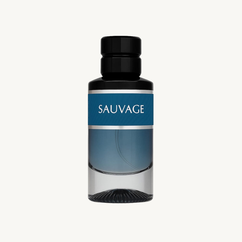 Perfume bottle labeled 'SAUVAGE' on a white background